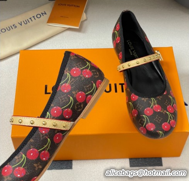 Best Product Louis Vuitton LV x TM Romy Flat Ballerinas in Leather with Luscious Cherry Black 0607014
