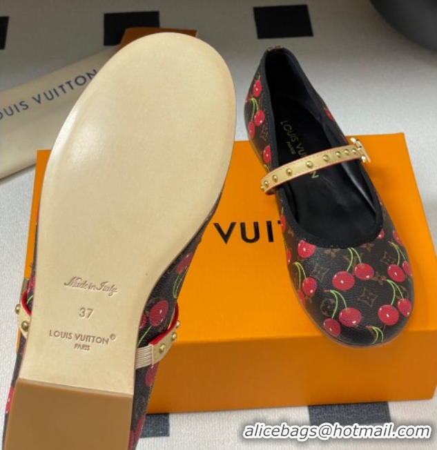 Best Product Louis Vuitton LV x TM Romy Flat Ballerinas in Leather with Luscious Cherry Black 0607014
