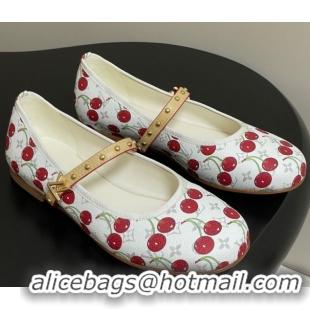 Good Quality Louis Vuitton LV x TM Romy Flat Ballerinas in Leather with Luscious Cherry White 0607015