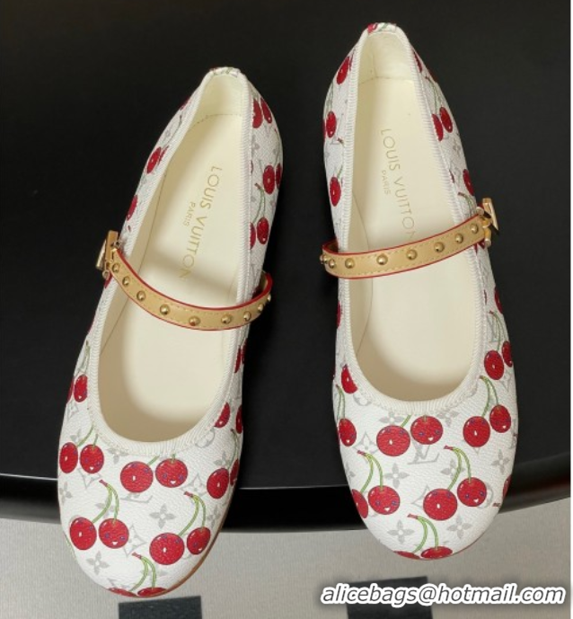 Good Quality Louis Vuitton LV x TM Romy Flat Ballerinas in Leather with Luscious Cherry White 0607015