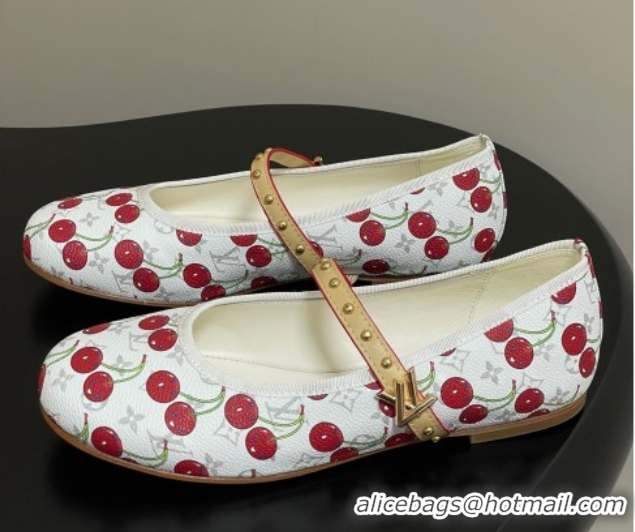 Good Quality Louis Vuitton LV x TM Romy Flat Ballerinas in Leather with Luscious Cherry White 0607015
