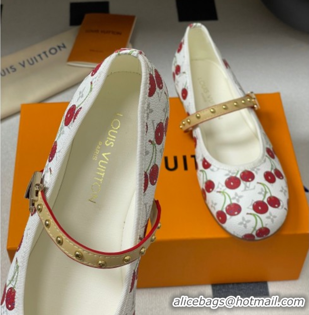 Good Quality Louis Vuitton LV x TM Romy Flat Ballerinas in Leather with Luscious Cherry White 0607015