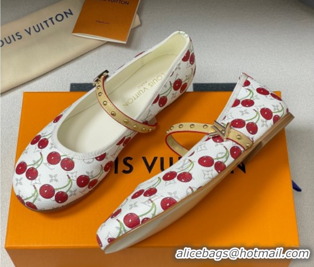 Good Quality Louis Vuitton LV x TM Romy Flat Ballerinas in Leather with Luscious Cherry White 0607015