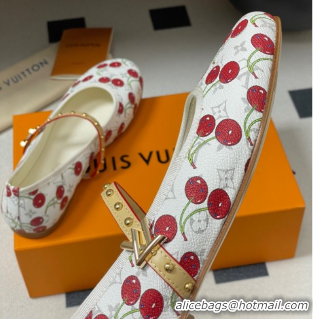 Good Quality Louis Vuitton LV x TM Romy Flat Ballerinas in Leather with Luscious Cherry White 0607015