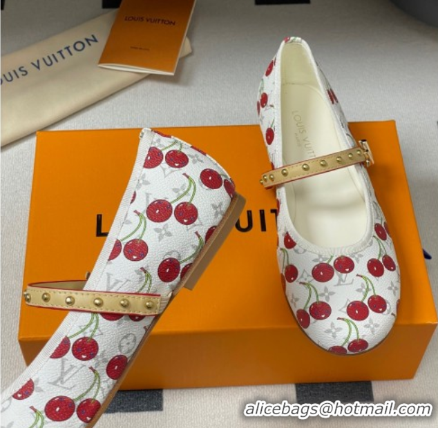Good Quality Louis Vuitton LV x TM Romy Flat Ballerinas in Leather with Luscious Cherry White 0607015