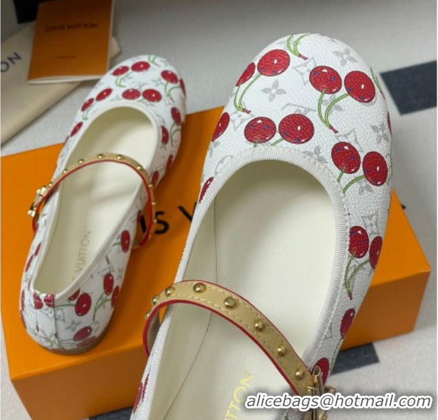 Good Quality Louis Vuitton LV x TM Romy Flat Ballerinas in Leather with Luscious Cherry White 0607015