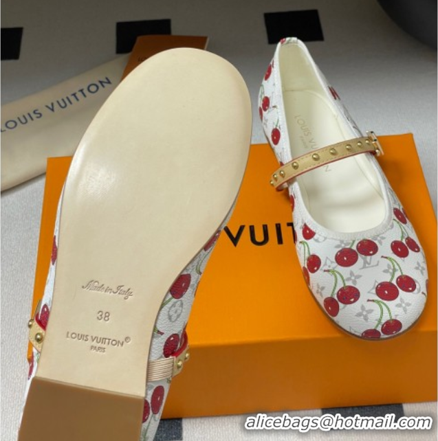 Good Quality Louis Vuitton LV x TM Romy Flat Ballerinas in Leather with Luscious Cherry White 0607015