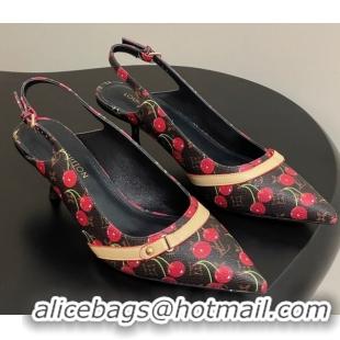 Hot Style Louis Vuitton LV x TM 6AM Slingback Pumps 4.5cm in Leather with Luscious Cherry Black 0607016