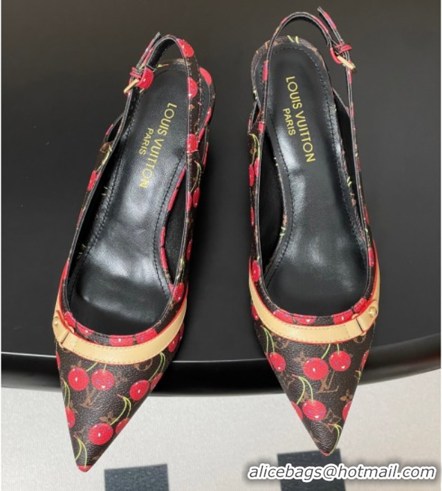 Hot Style Louis Vuitton LV x TM 6AM Slingback Pumps 4.5cm in Leather with Luscious Cherry Black 0607016