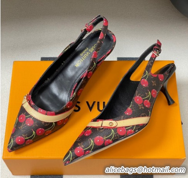 Hot Style Louis Vuitton LV x TM 6AM Slingback Pumps 4.5cm in Leather with Luscious Cherry Black 0607016