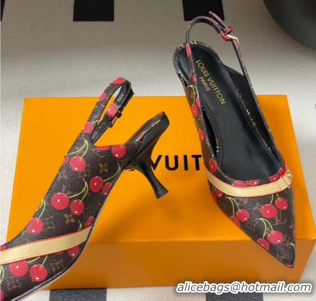 Hot Style Louis Vuitton LV x TM 6AM Slingback Pumps 4.5cm in Leather with Luscious Cherry Black 0607016