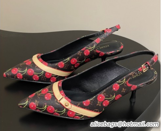 Hot Style Louis Vuitton LV x TM 6AM Slingback Pumps 4.5cm in Leather with Luscious Cherry Black 0607016