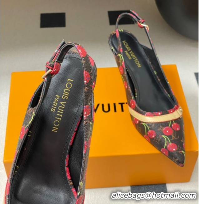 Hot Style Louis Vuitton LV x TM 6AM Slingback Pumps 4.5cm in Leather with Luscious Cherry Black 0607016
