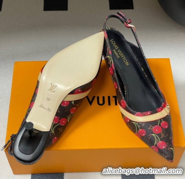 Hot Style Louis Vuitton LV x TM 6AM Slingback Pumps 4.5cm in Leather with Luscious Cherry Black 0607016
