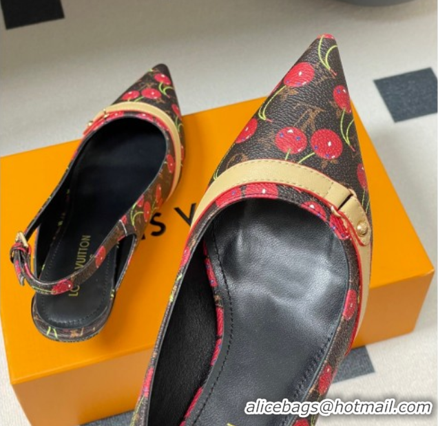 Hot Style Louis Vuitton LV x TM 6AM Slingback Pumps 4.5cm in Leather with Luscious Cherry Black 0607016
