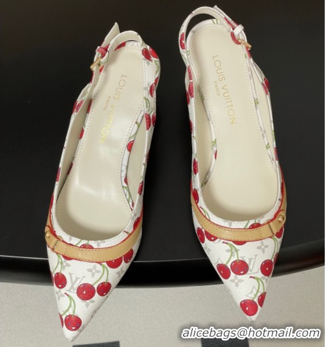 Popular Style Louis Vuitton LV x TM 6AM Slingback Pumps 4.5cm in Leather with Luscious Cherry White 0607017