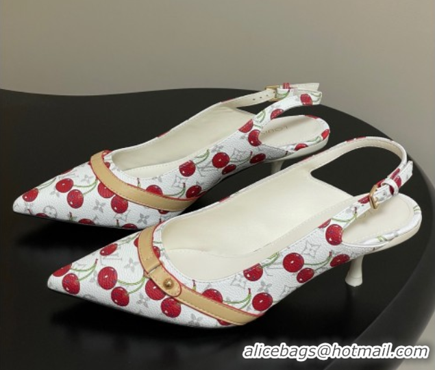 Popular Style Louis Vuitton LV x TM 6AM Slingback Pumps 4.5cm in Leather with Luscious Cherry White 0607017