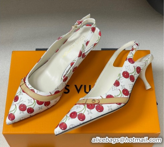 Popular Style Louis Vuitton LV x TM 6AM Slingback Pumps 4.5cm in Leather with Luscious Cherry White 0607017