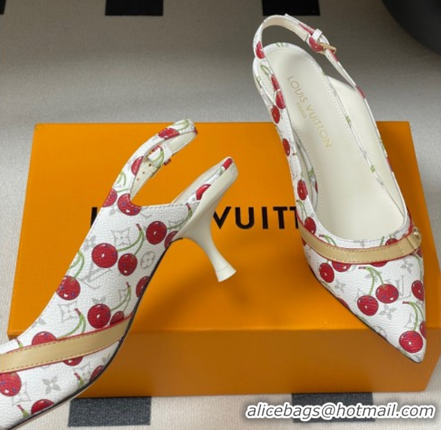 Popular Style Louis Vuitton LV x TM 6AM Slingback Pumps 4.5cm in Leather with Luscious Cherry White 0607017