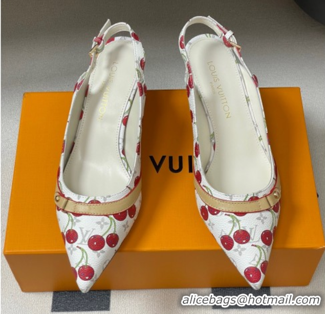 Popular Style Louis Vuitton LV x TM 6AM Slingback Pumps 4.5cm in Leather with Luscious Cherry White 0607017