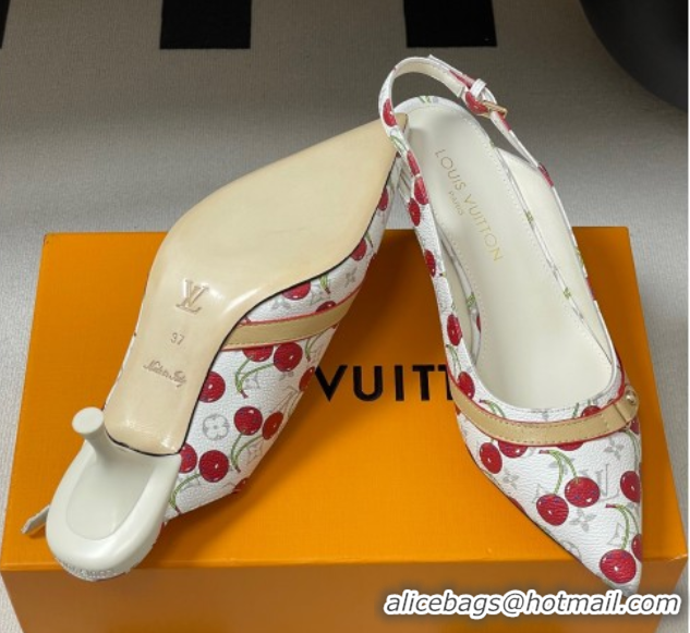 Popular Style Louis Vuitton LV x TM 6AM Slingback Pumps 4.5cm in Leather with Luscious Cherry White 0607017