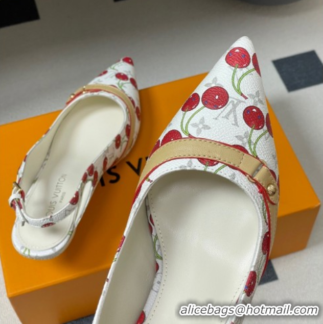 Popular Style Louis Vuitton LV x TM 6AM Slingback Pumps 4.5cm in Leather with Luscious Cherry White 0607017