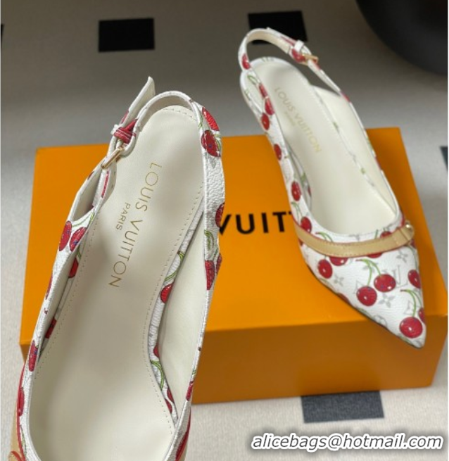 Popular Style Louis Vuitton LV x TM 6AM Slingback Pumps 4.5cm in Leather with Luscious Cherry White 0607017