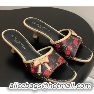 Pretty Style Louis Vuitton LV x TM Heel Slides Sandal 3cm in Leather with Luscious Cherry with Bow Black 0607018