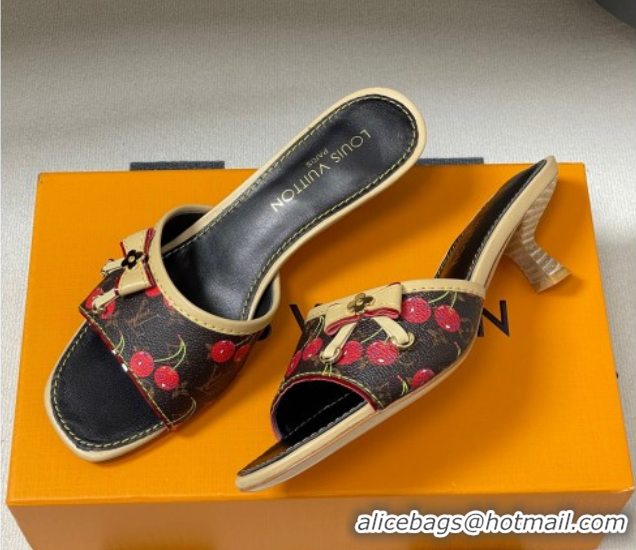 Pretty Style Louis Vuitton LV x TM Heel Slides Sandal 3cm in Leather with Luscious Cherry with Bow Black 0607018