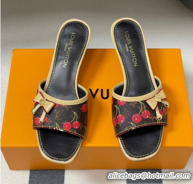 Pretty Style Louis Vuitton LV x TM Heel Slides Sandal 3cm in Leather with Luscious Cherry with Bow Black 0607018