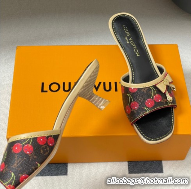 Pretty Style Louis Vuitton LV x TM Heel Slides Sandal 3cm in Leather with Luscious Cherry with Bow Black 0607018