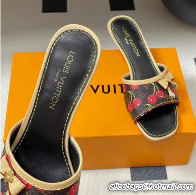 Pretty Style Louis Vuitton LV x TM Heel Slides Sandal 3cm in Leather with Luscious Cherry with Bow Black 0607018