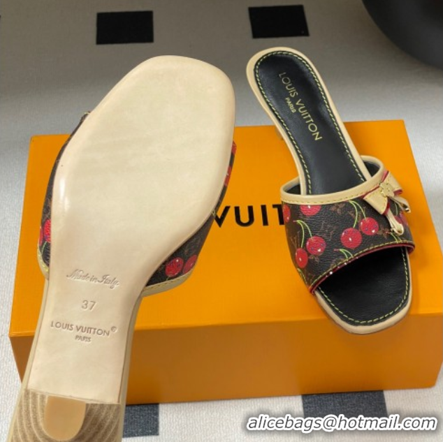 Pretty Style Louis Vuitton LV x TM Heel Slides Sandal 3cm in Leather with Luscious Cherry with Bow Black 0607018