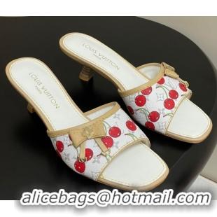 Good Product Louis Vuitton LV x TM Heel Slides Sandal 3cm in Leather with Luscious Cherry with Bow White 0607019