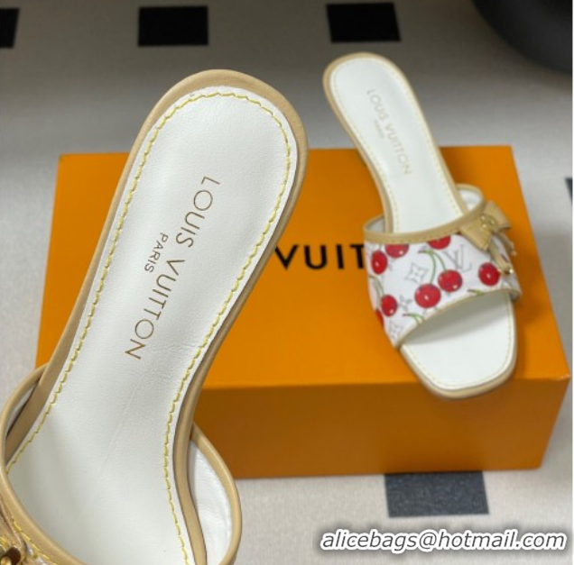 Good Product Louis Vuitton LV x TM Heel Slides Sandal 3cm in Leather with Luscious Cherry with Bow White 0607019