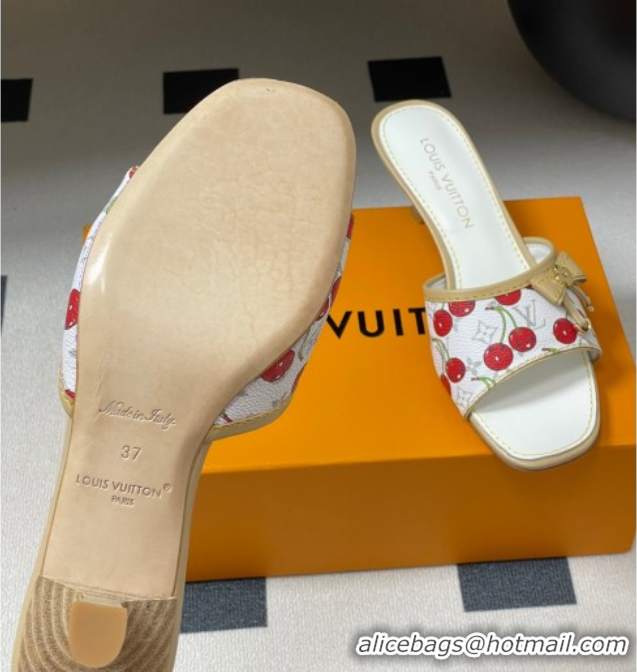 Good Product Louis Vuitton LV x TM Heel Slides Sandal 3cm in Leather with Luscious Cherry with Bow White 0607019