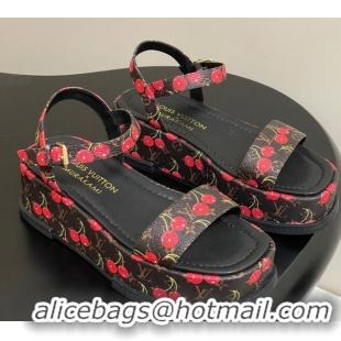 Buy Cheapest Louis Vuitton LV x TM Maya Platform Sandals 5cm in Leather with Luscious Cherry Black 0607020