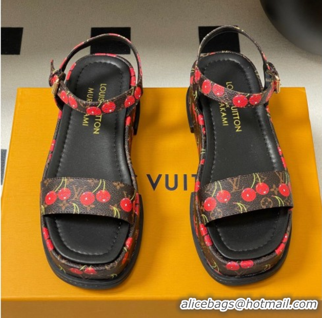 Buy Cheapest Louis Vuitton LV x TM Maya Platform Sandals 5cm in Leather with Luscious Cherry Black 0607020