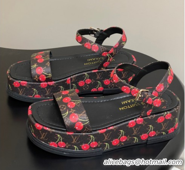 Buy Cheapest Louis Vuitton LV x TM Maya Platform Sandals 5cm in Leather with Luscious Cherry Black 0607020