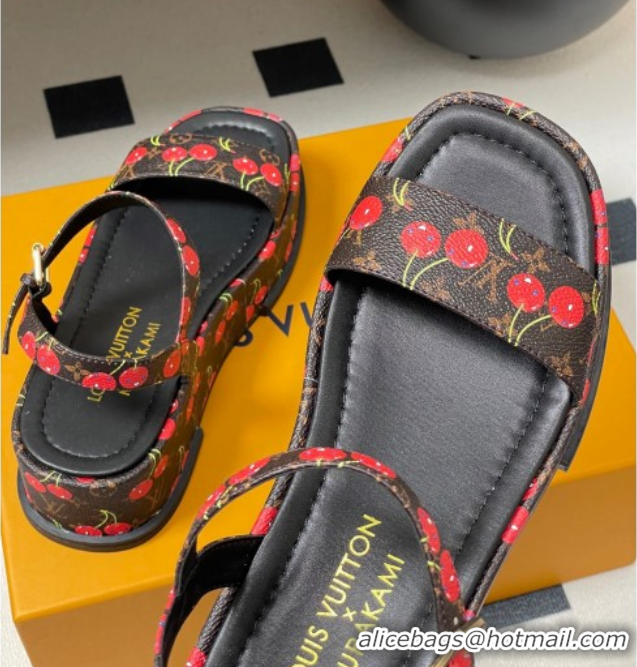 Buy Cheapest Louis Vuitton LV x TM Maya Platform Sandals 5cm in Leather with Luscious Cherry Black 0607020