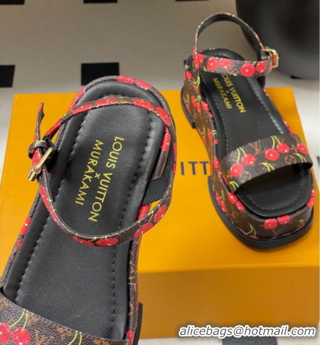 Buy Cheapest Louis Vuitton LV x TM Maya Platform Sandals 5cm in Leather with Luscious Cherry Black 0607020