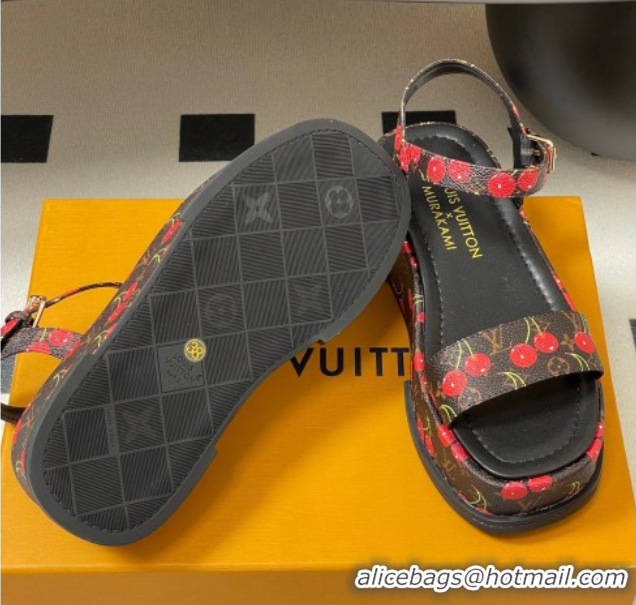 Buy Cheapest Louis Vuitton LV x TM Maya Platform Sandals 5cm in Leather with Luscious Cherry Black 0607020