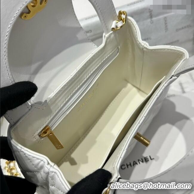 Inexpensive Chanel Shiny Calfskin Mini Kelly Shopping Bag AS4416 White 2025