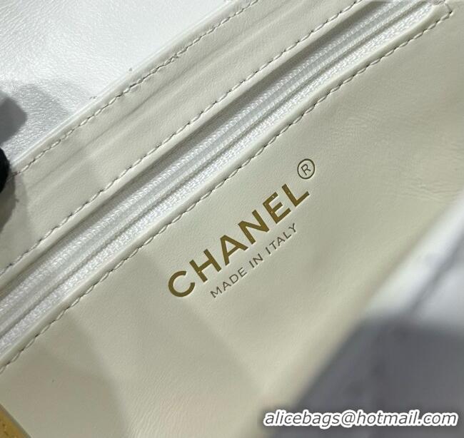 Inexpensive Chanel Shiny Calfskin Mini Kelly Shopping Bag AS4416 White 2025