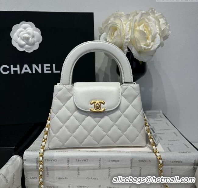 Inexpensive Chanel Shiny Calfskin Mini Kelly Shopping Bag AS4416 White 2025