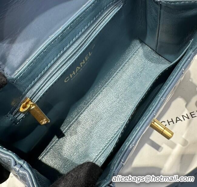 Good Quality Chanel Shiny Calfskin Mini Kelly Shopping Bag AS4416 Pale Blue 2025
