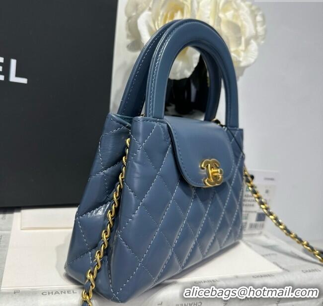 Good Quality Chanel Shiny Calfskin Mini Kelly Shopping Bag AS4416 Pale Blue 2025