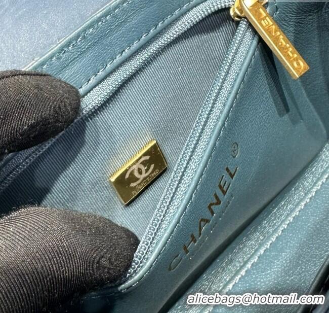 Good Quality Chanel Shiny Calfskin Mini Kelly Shopping Bag AS4416 Pale Blue 2025