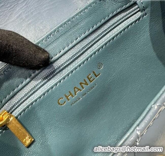 Good Quality Chanel Shiny Calfskin Mini Kelly Shopping Bag AS4416 Pale Blue 2025
