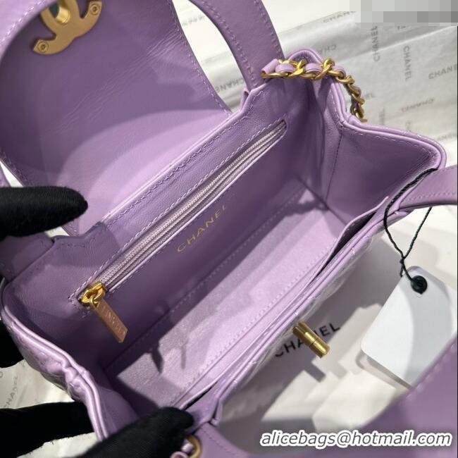 Grade Design Chanel Shiny Calfskin Mini Kelly Shopping Bag AS4416 Lilac 2025